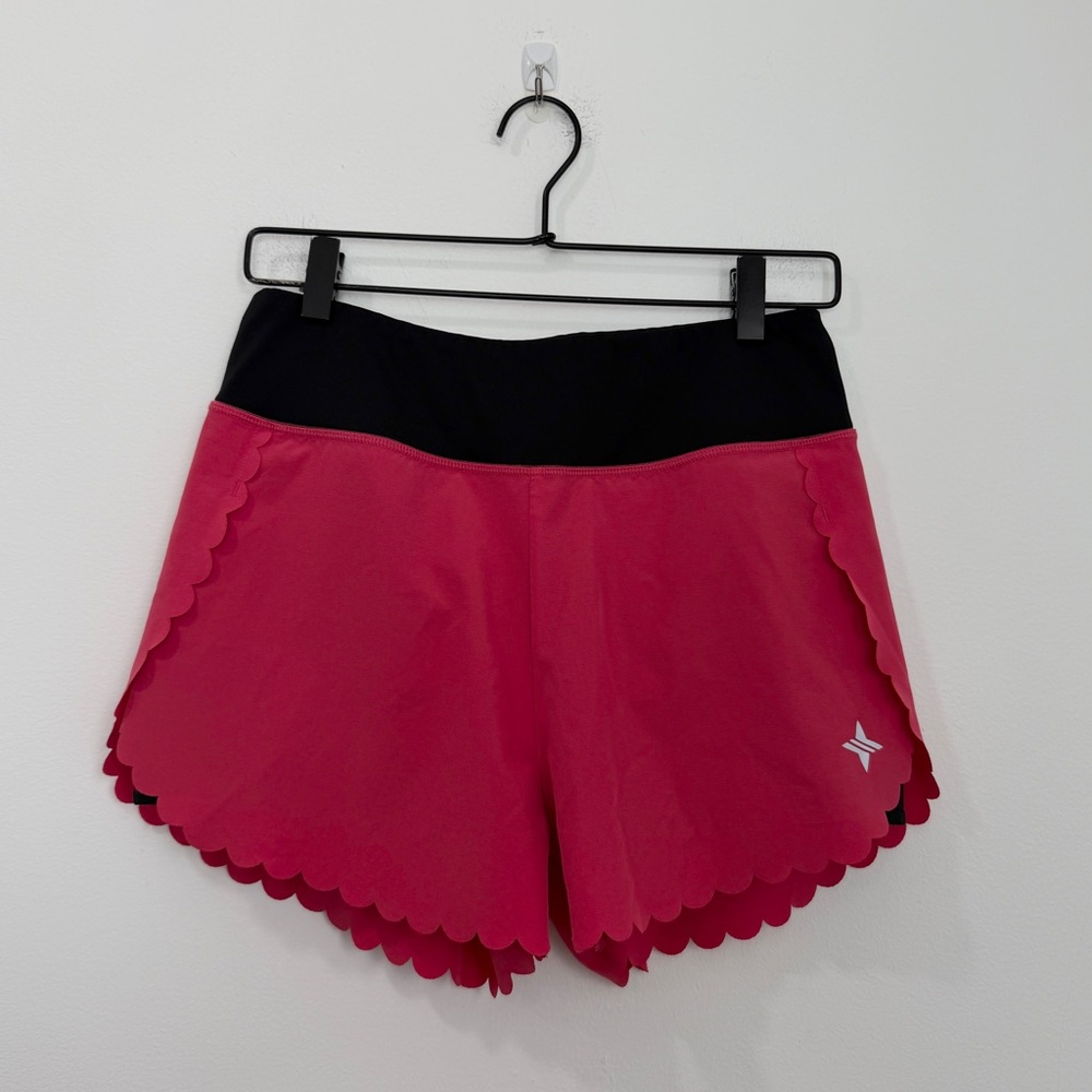 Tuckernuck Pink Athletic Scallop-Trim Shorts with Black Waistband